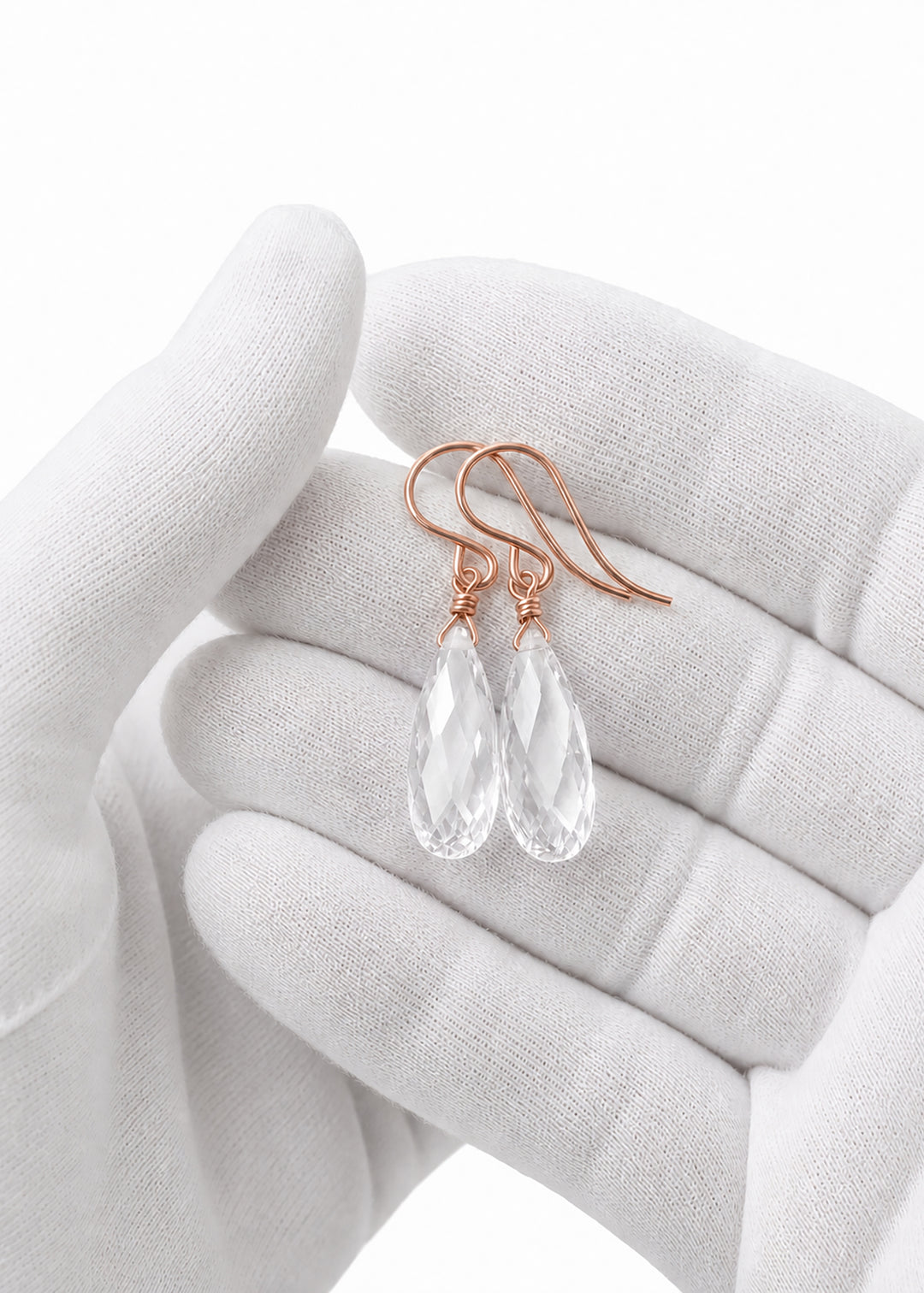 Cubic Zirconia Earrings Sterling Silver or 14k Gold Clear Faceted 1.3 Inches