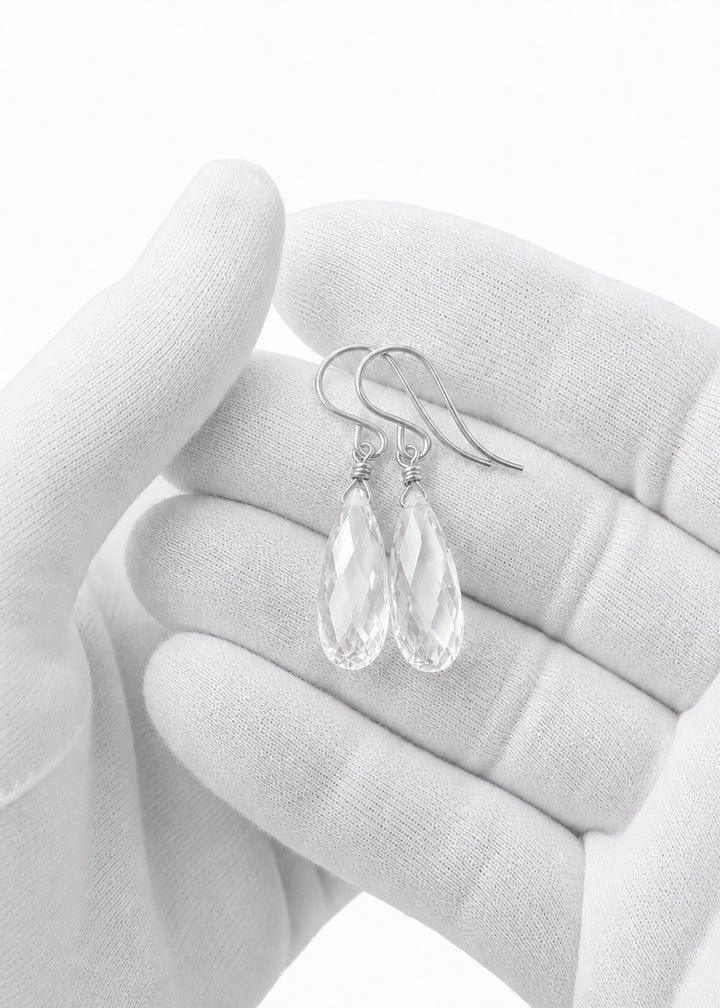 Cubic Zirconia Earrings Sterling Silver or 14k Gold Clear Faceted 1.3 Inches