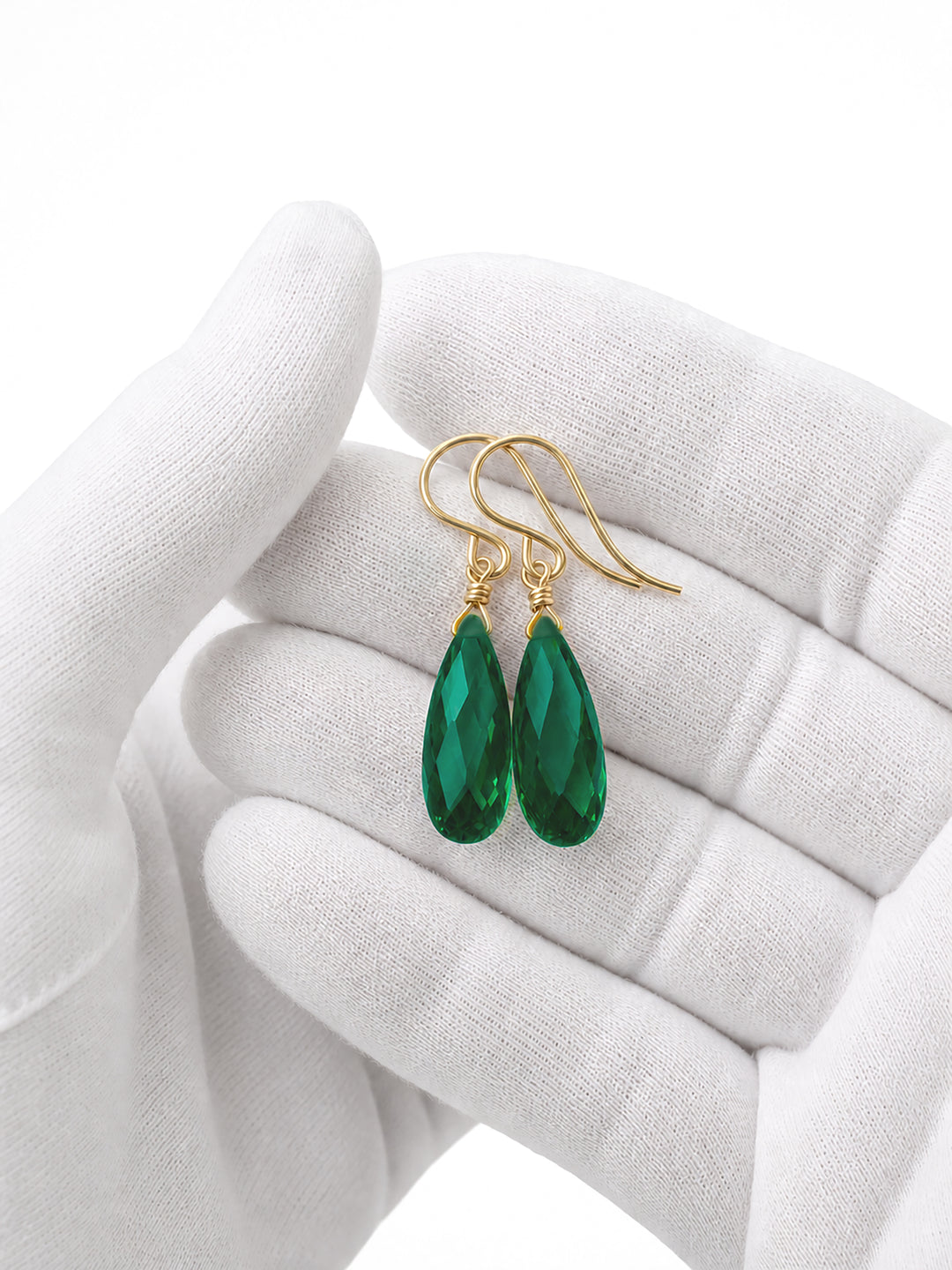 Cubic Zirconia Earrings Sterling Silver or 14k Gold Green Faceted 1.3 Inches
