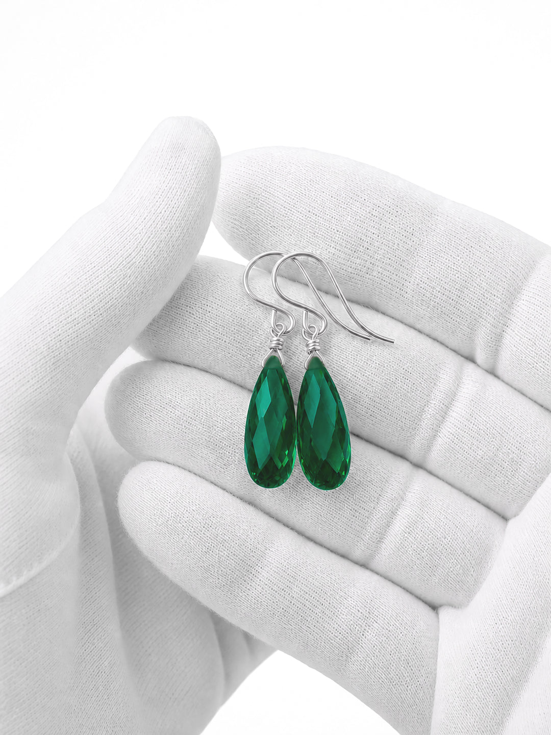 Cubic Zirconia Earrings Sterling Silver or 14k Gold Green Faceted 1.3 Inches
