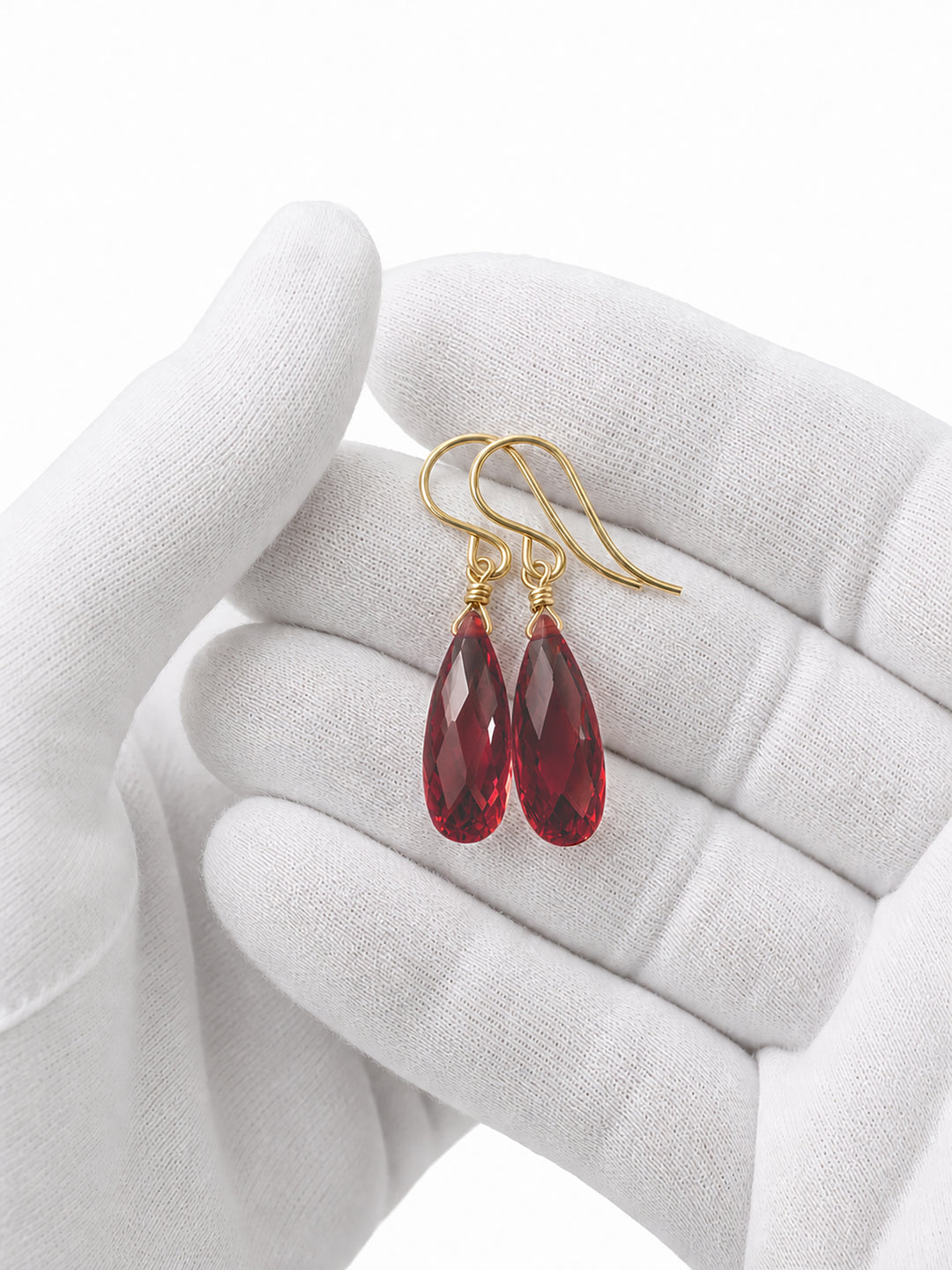 Cubic Zirconia Earrings Sterling Silver or 14k Gold Red Faceted 1.3 Inches