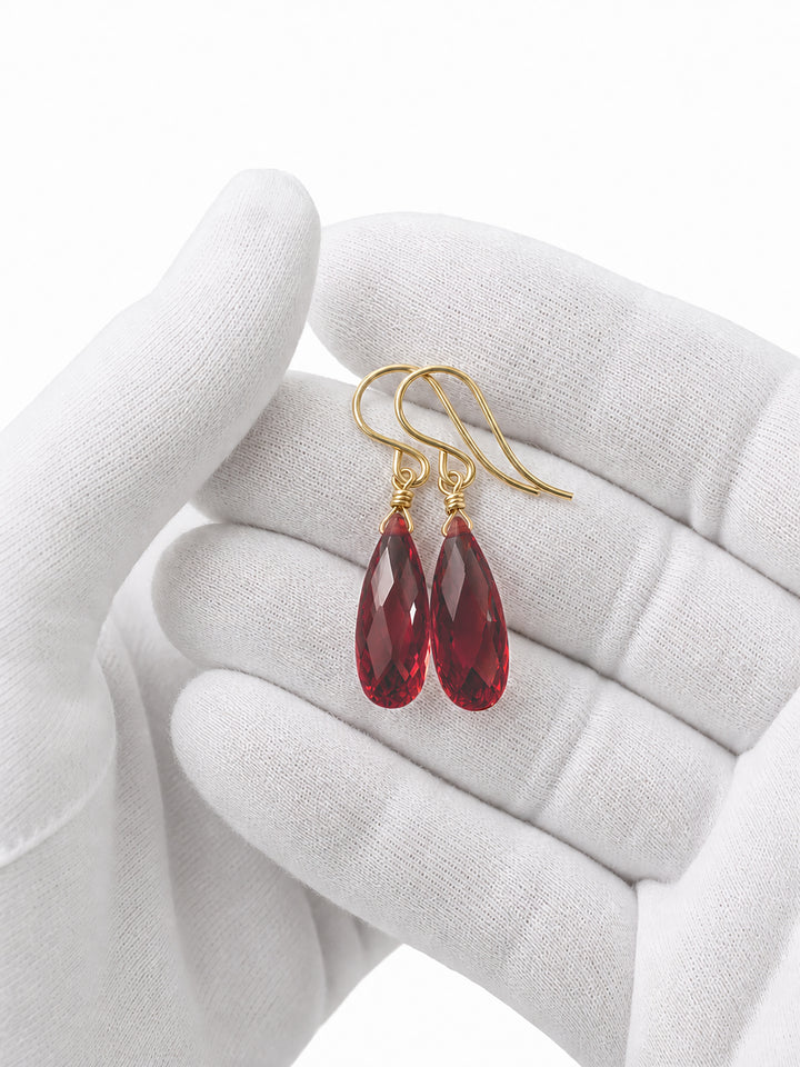 Cubic Zirconia Earrings Sterling Silver or 14k Gold Red Faceted 1.3 Inches