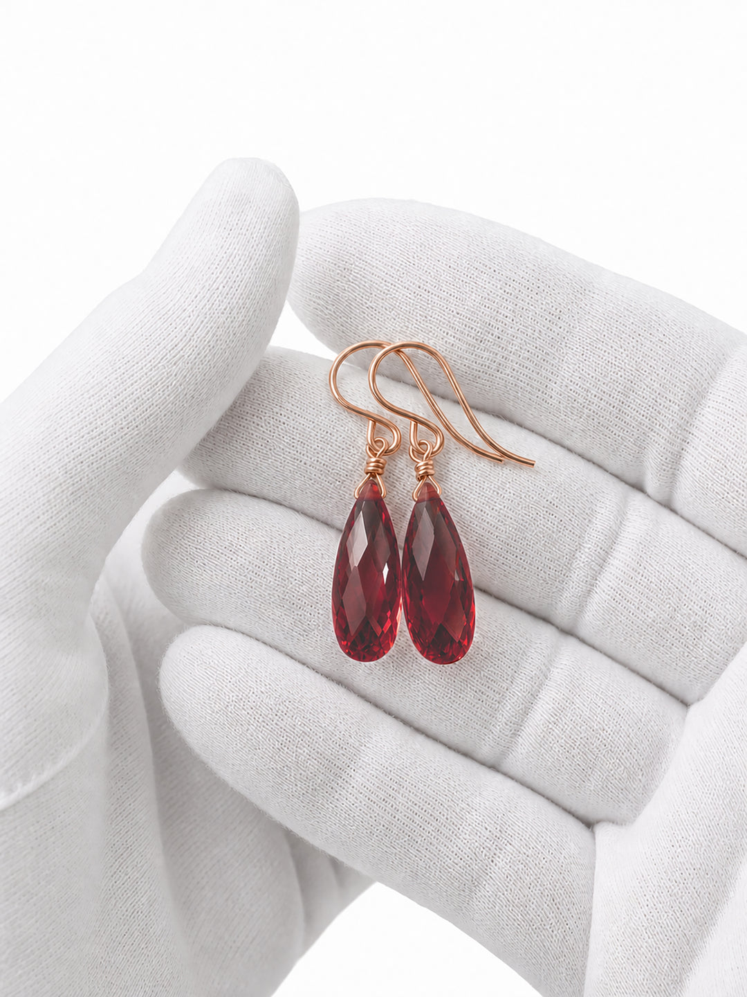 Cubic Zirconia Earrings Sterling Silver or 14k Gold Red Faceted 1.3 Inches