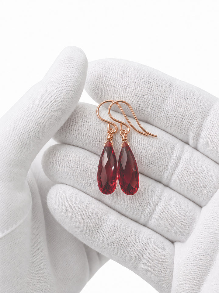 Cubic Zirconia Earrings Sterling Silver or 14k Gold Red Faceted 1.3 Inches