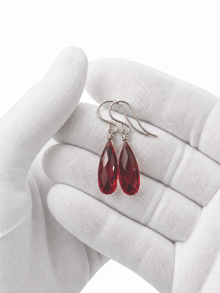Cubic Zirconia Earrings Sterling Silver or 14k Gold Red Faceted 1.3 Inches