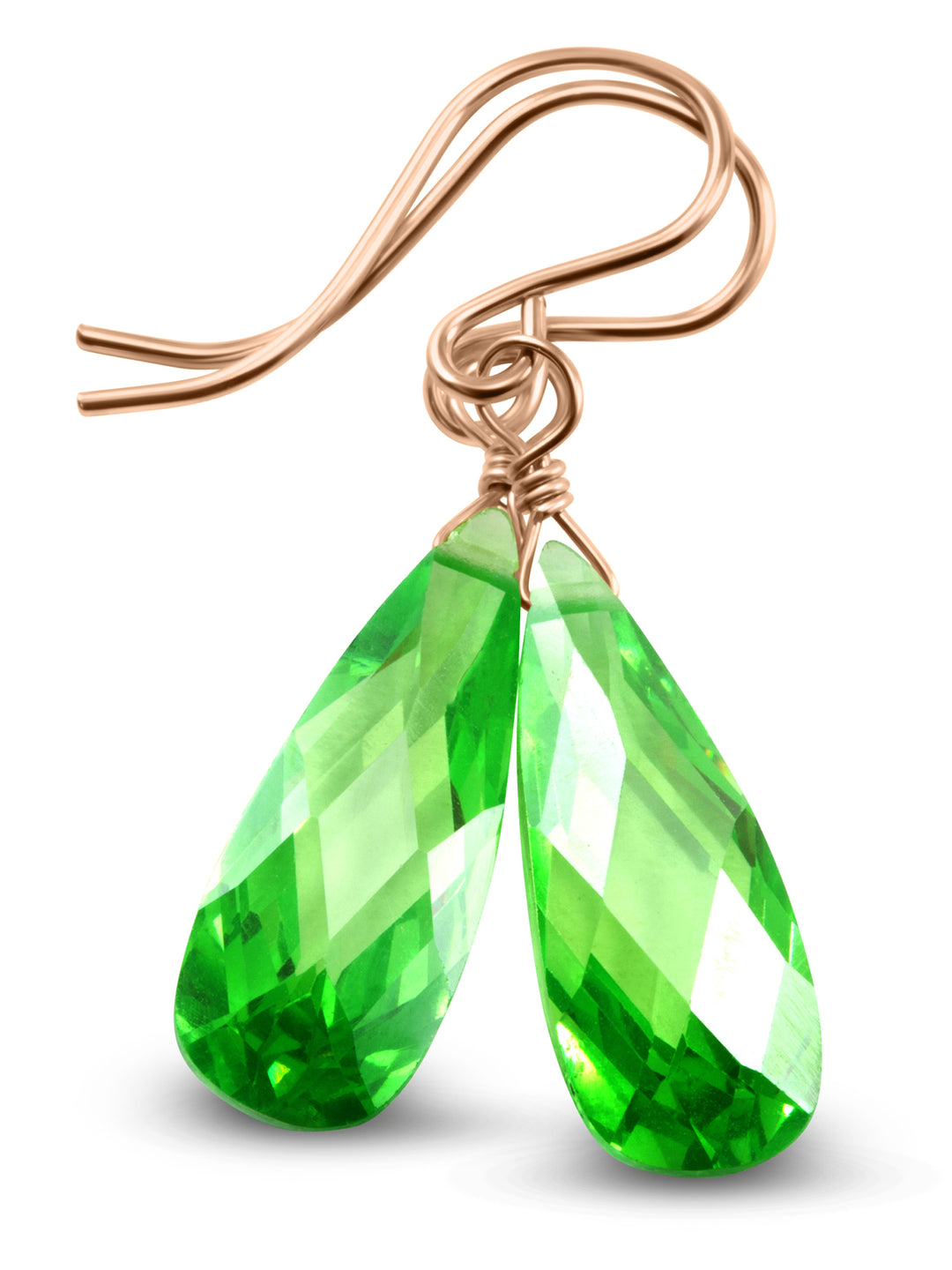 Peridot Green Cubic Zirconia Earrings Long Teardrop AAA CZ  Sterling Silver or 14k Solid Gold or Filled Faceted Cut Drops Simple Lightweight