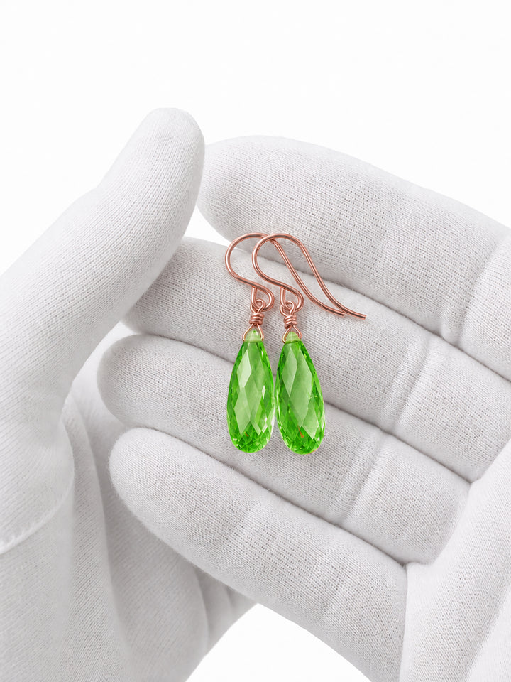 Peridot Green Cubic Zirconia Earrings Long Teardrop AAA CZ  Sterling Silver or 14k Solid Gold or Filled Faceted Cut Drops Simple Lightweight