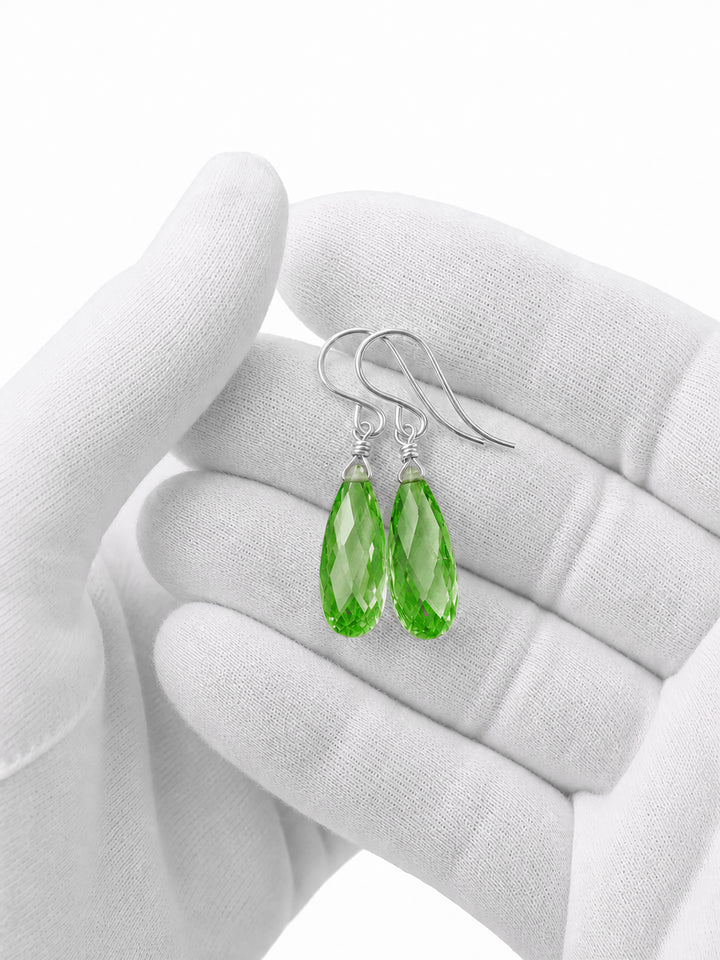 Peridot Green Cubic Zirconia Earrings Long Teardrop AAA CZ  Sterling Silver or 14k Solid Gold or Filled Faceted Cut Drops Simple Lightweight