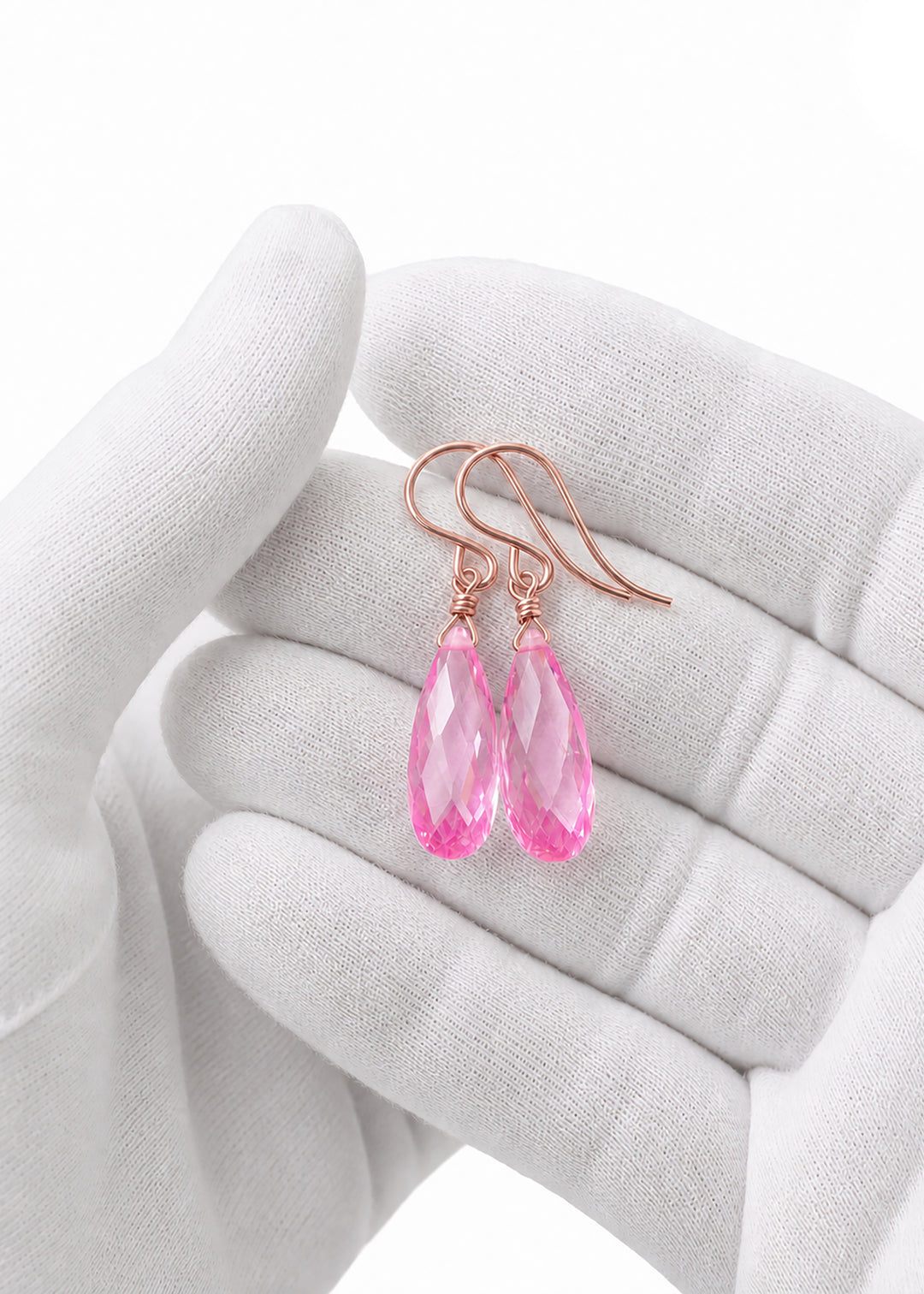 Sapphire Pink Earrings Cubic Zirconia Long Teardrop  AAA CZ  14k Solid Gold or Filled Sterling Silver Faceted Briolettes Bright Simple Drop