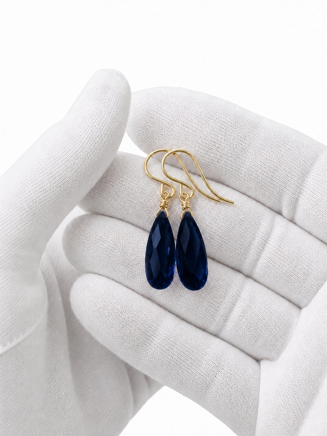 Cubic Zirconia Earrings Sterling Silver or 14k Gold Blue Faceted 1.3 Inches