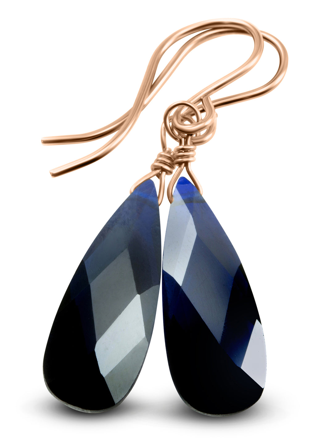 Cubic Zirconia Earrings Sterling Silver or 14k Gold Blue Faceted 1.3 Inches