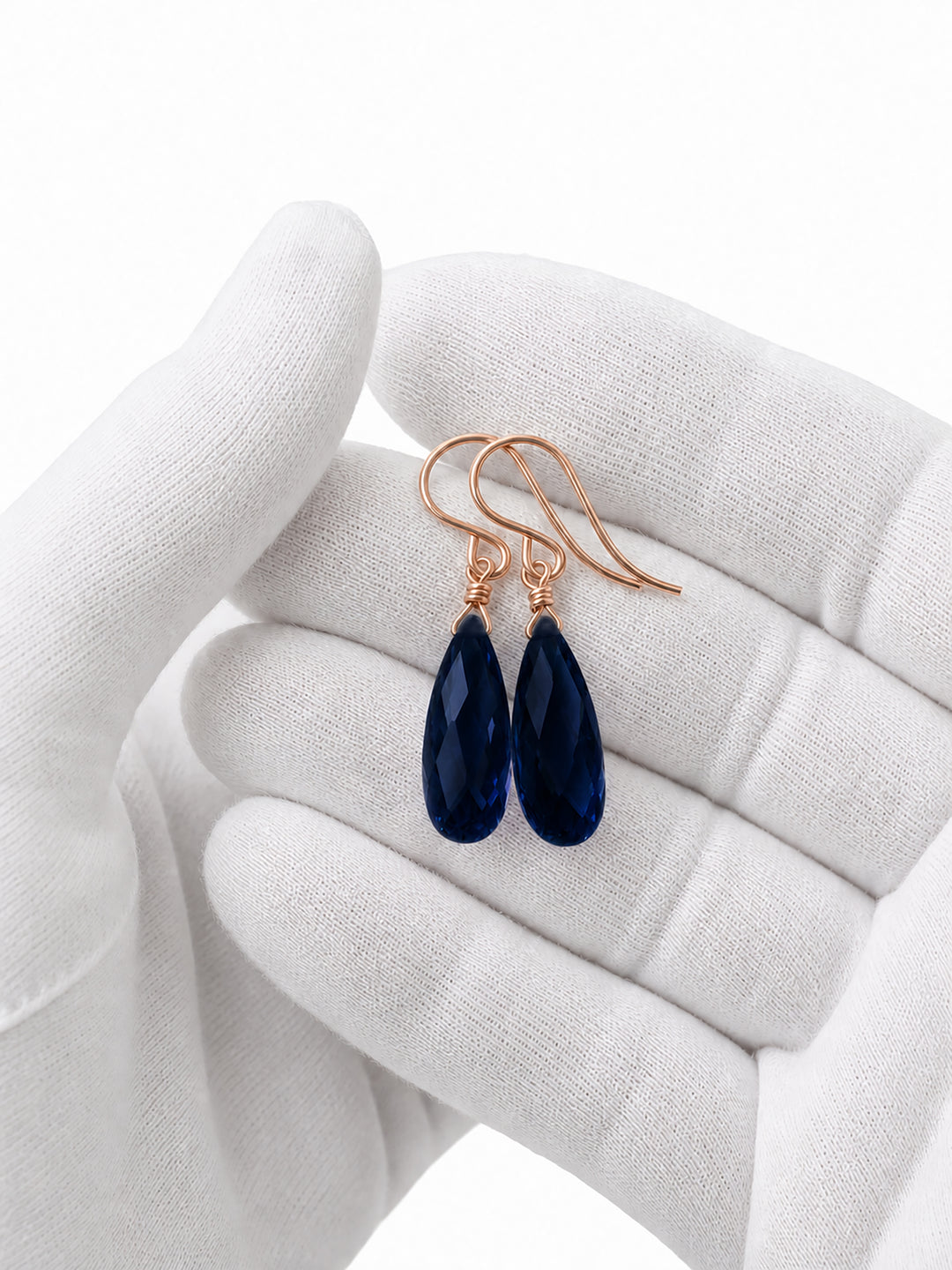 Cubic Zirconia Earrings Sterling Silver or 14k Gold Blue Faceted 1.3 Inches