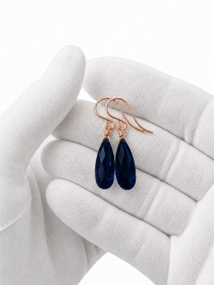 Cubic Zirconia Earrings Sterling Silver or 14k Gold Blue Faceted 1.3 Inches