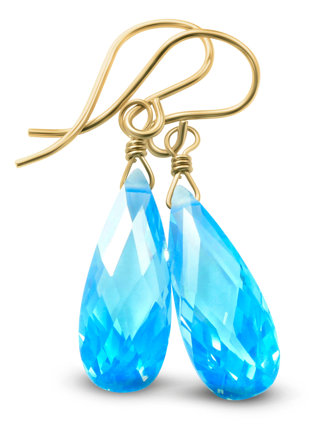 Cubic Zirconia Earrings Sterling Silver or 14k Gold Blue Faceted 1.3 Inches