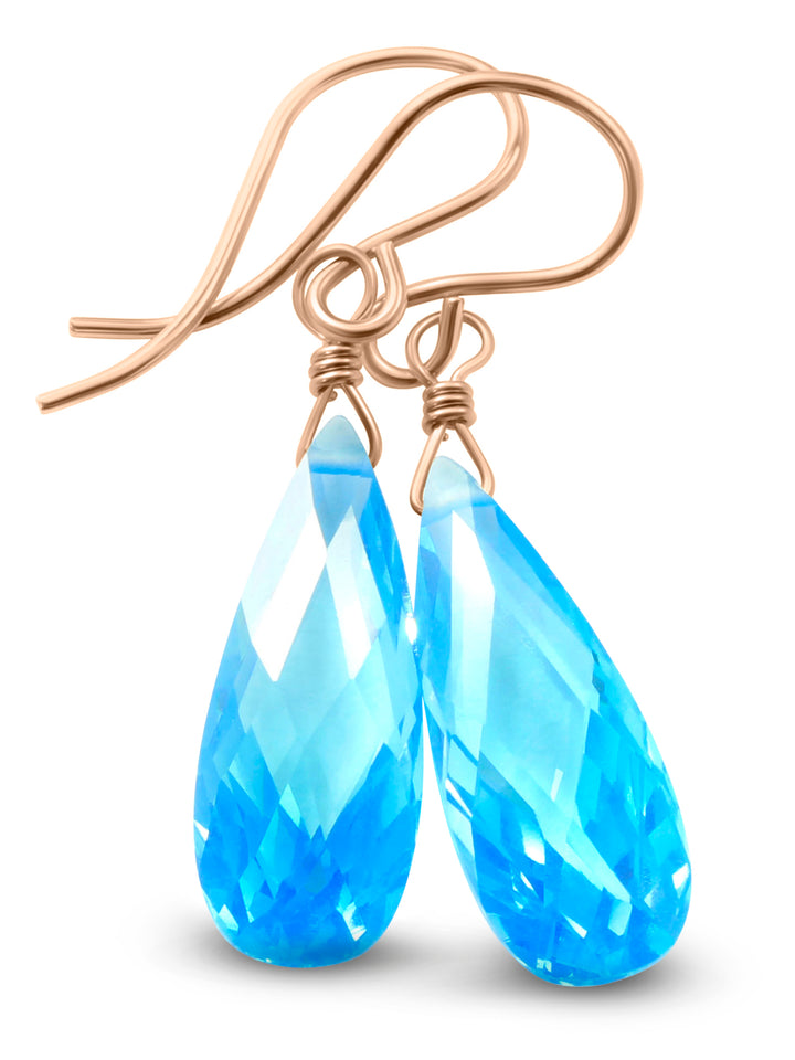 Cubic Zirconia Earrings Sterling Silver or 14k Gold Blue Faceted 1.3 Inches