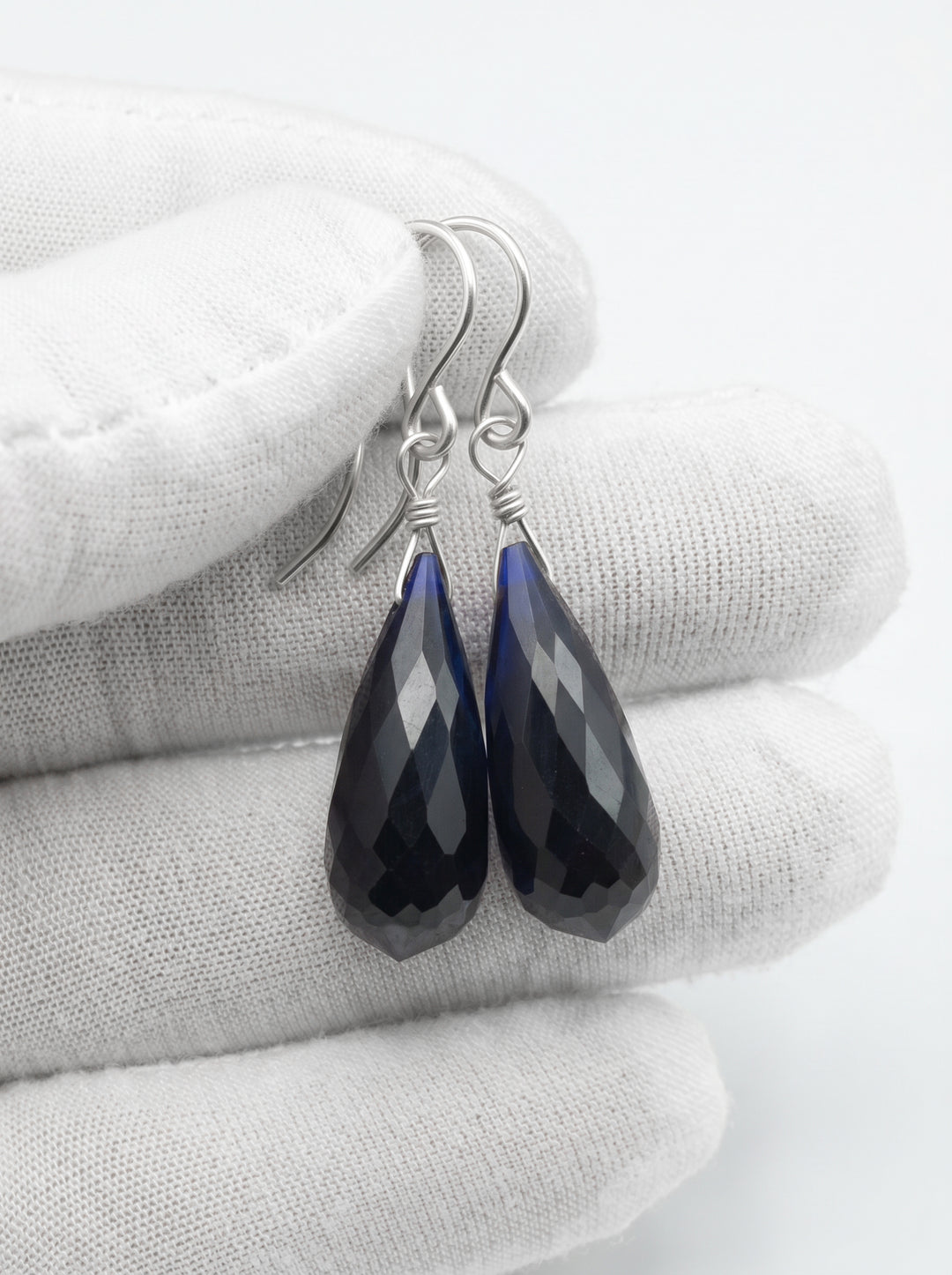 Dark Sapphire Blue Cubic Zirconia Earrings Long Faceted Rounded Teardrop Briolette AAA CZ Sterling Silver or 14k Solid Gold or Filled  Drops