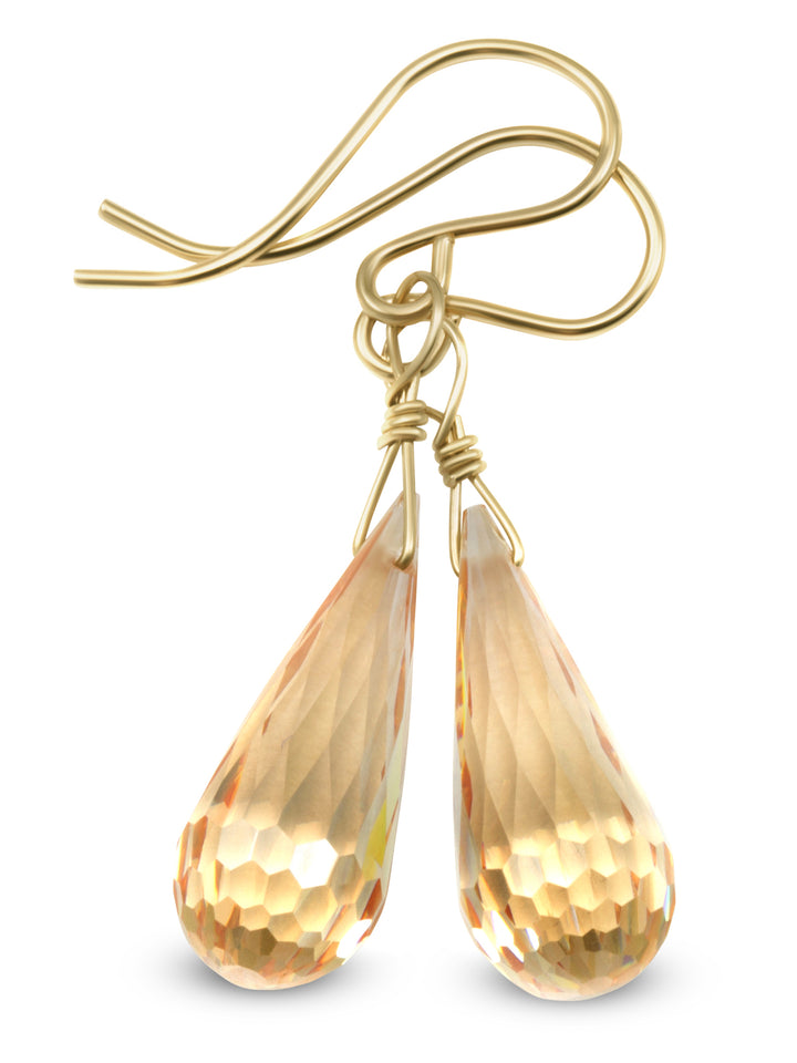 Cubic Zirconia Earrings Sterling Silver or 14k Gold Champagne Faceted 1.3 Inches
