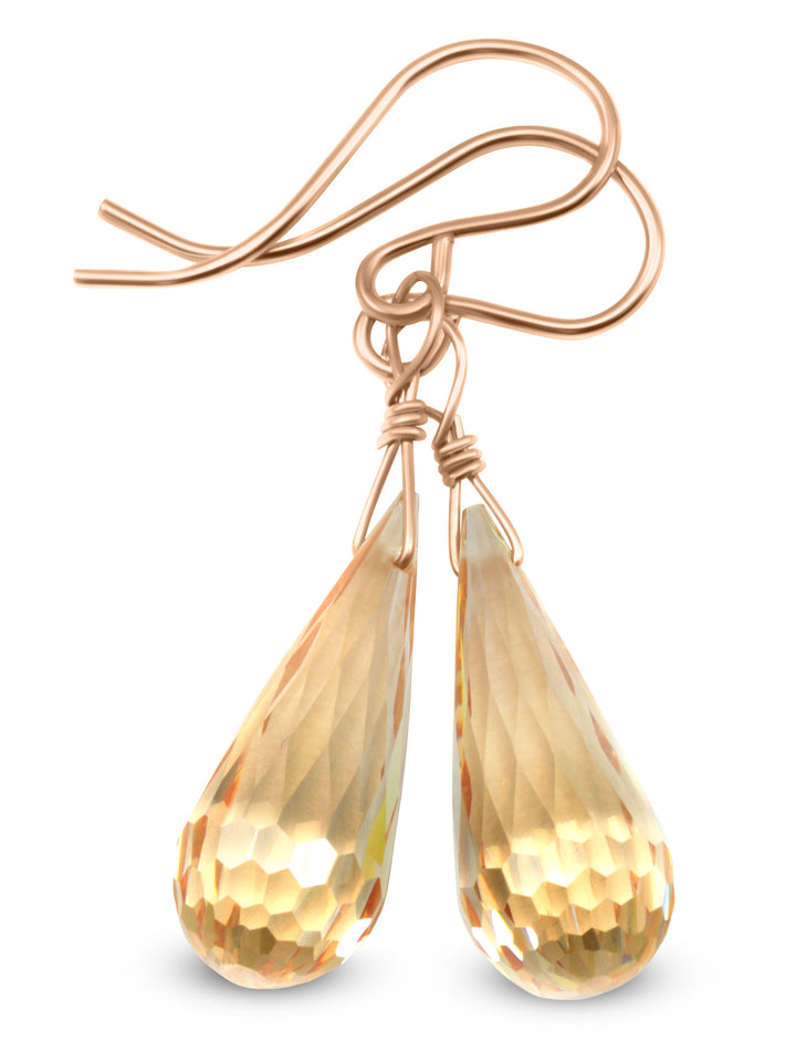 Cubic Zirconia Earrings Sterling Silver or 14k Gold Champagne Faceted 1.3 Inches