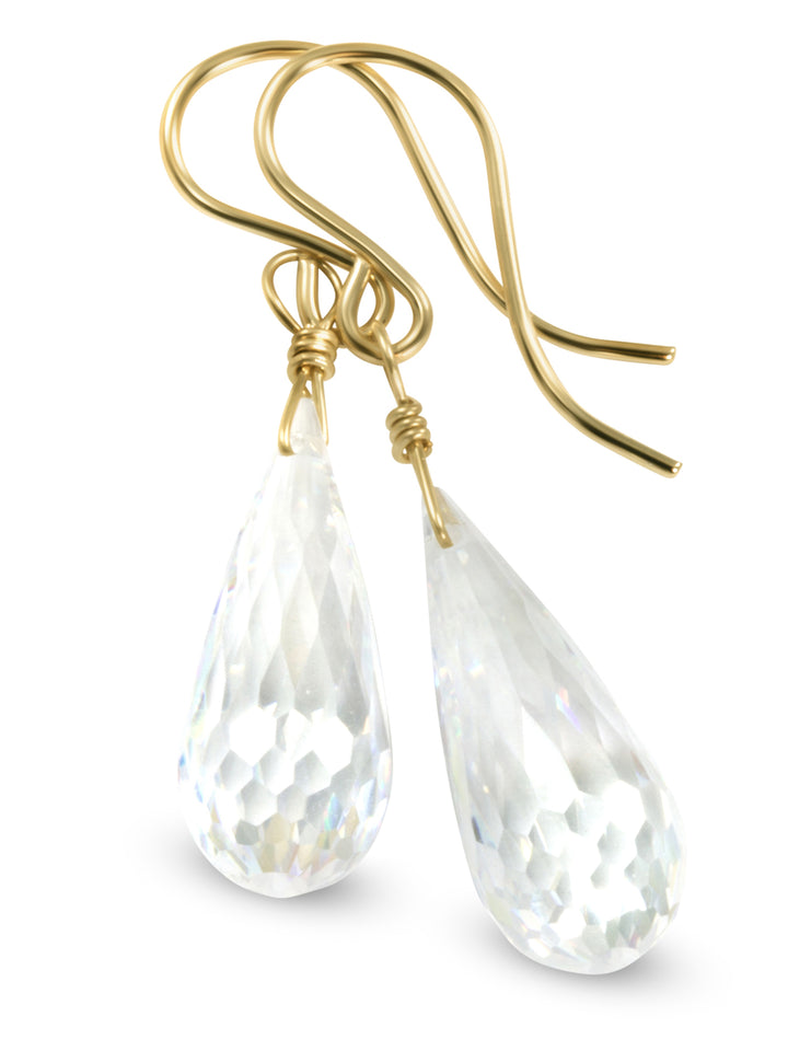 Cubic Zirconia Earrings Sterling Silver or 14k Gold Clear Faceted 1.3 Inches