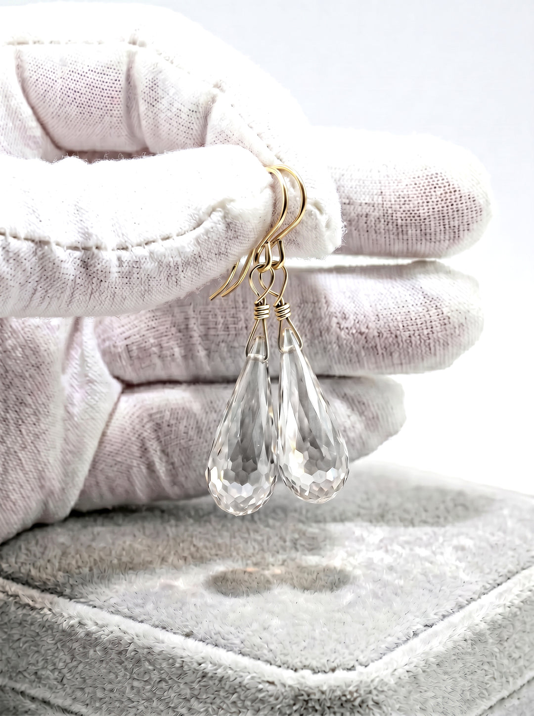 Cubic Zirconia Earrings Sterling Silver or 14k Gold Clear Faceted 1.3 Inches