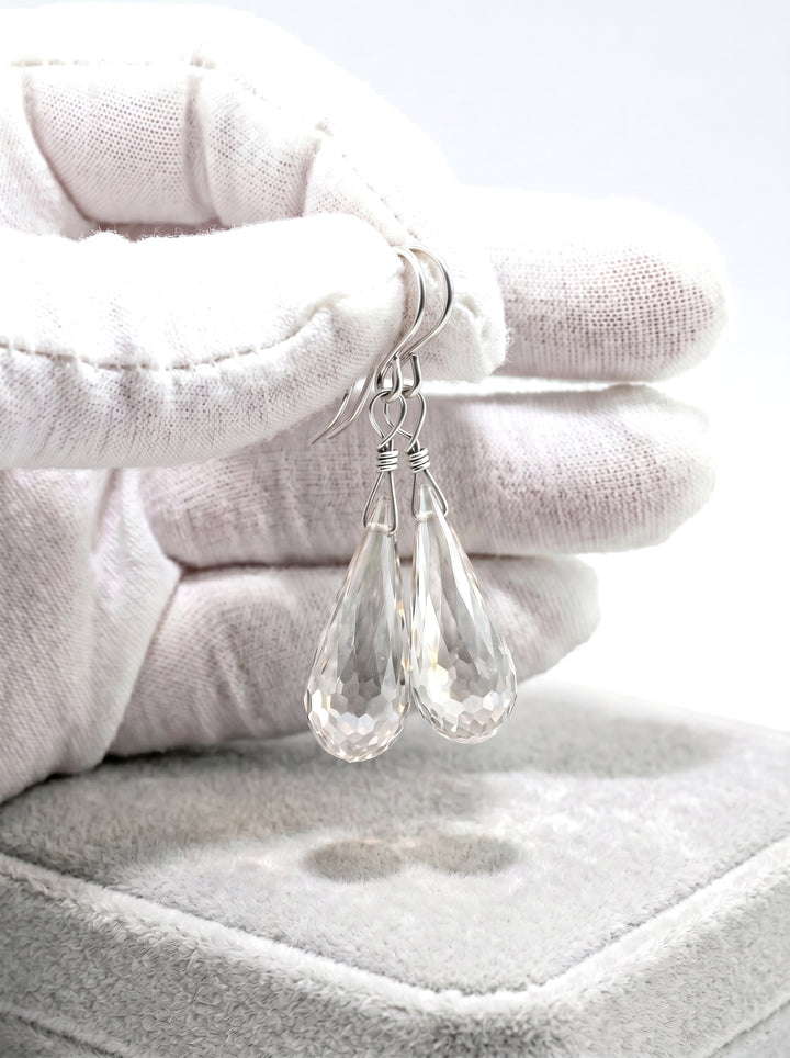 Cubic Zirconia Earrings Sterling Silver or 14k Gold Clear Faceted 1.3 Inches