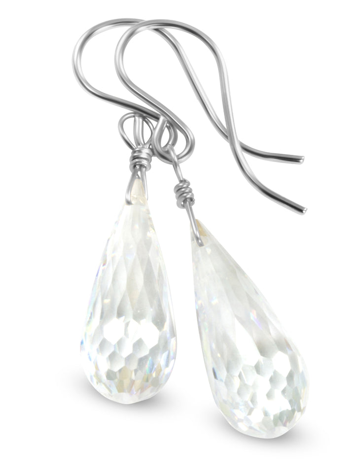 Cubic Zirconia Earrings Sterling Silver or 14k Gold Clear Faceted 1.3 Inches