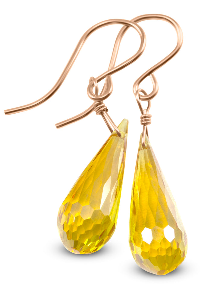 Canary Yellow Sim Diamond Cubic Zirconia Earrings Faceted Long Teardrop CZ 14k Solid Yellow Gold or Filled or Sterling Silver Briolette Drop
