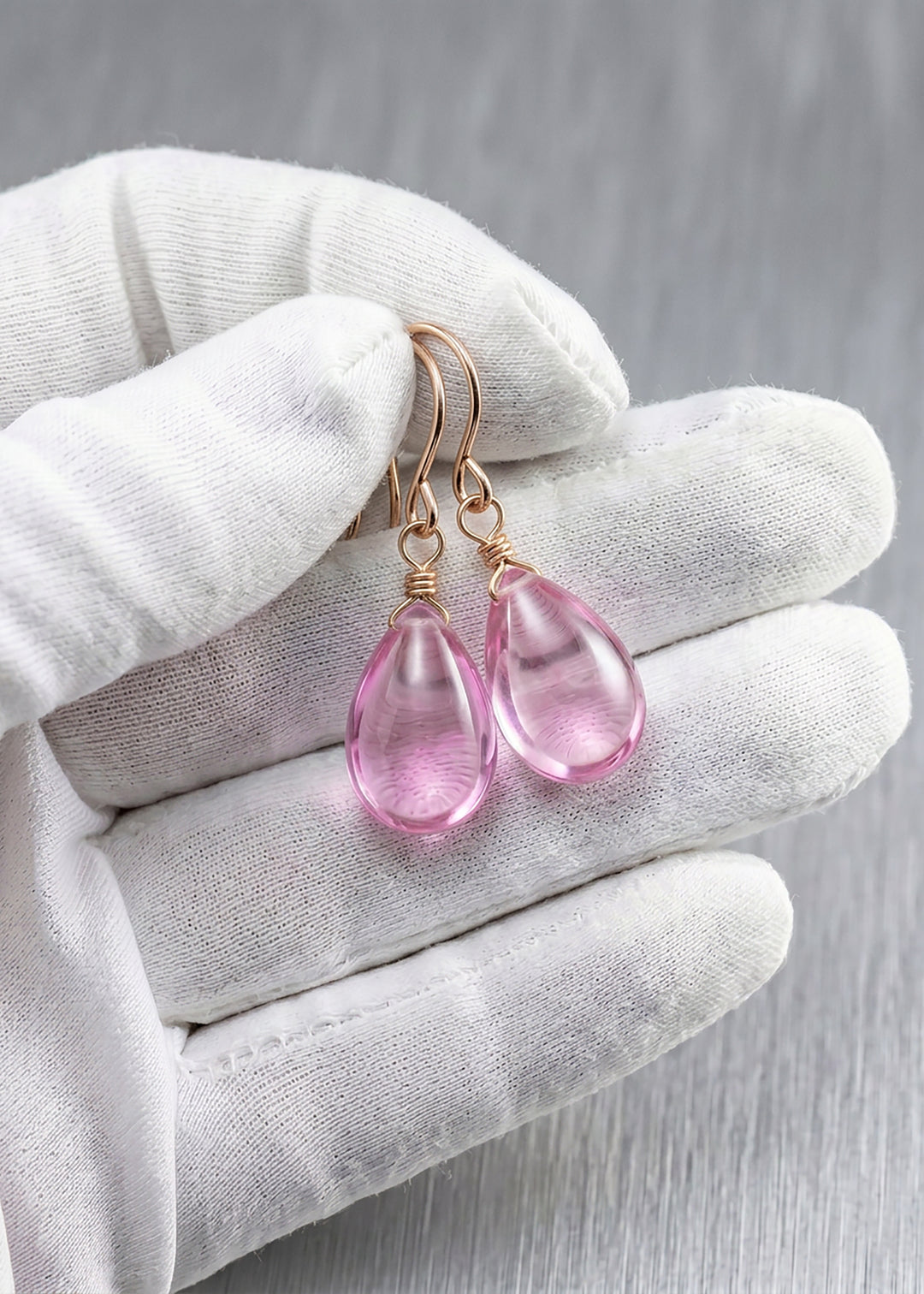 Cubic Zirconia Earrings Sterling Silver or 14k Gold Pink Dangle 1.1 Inches