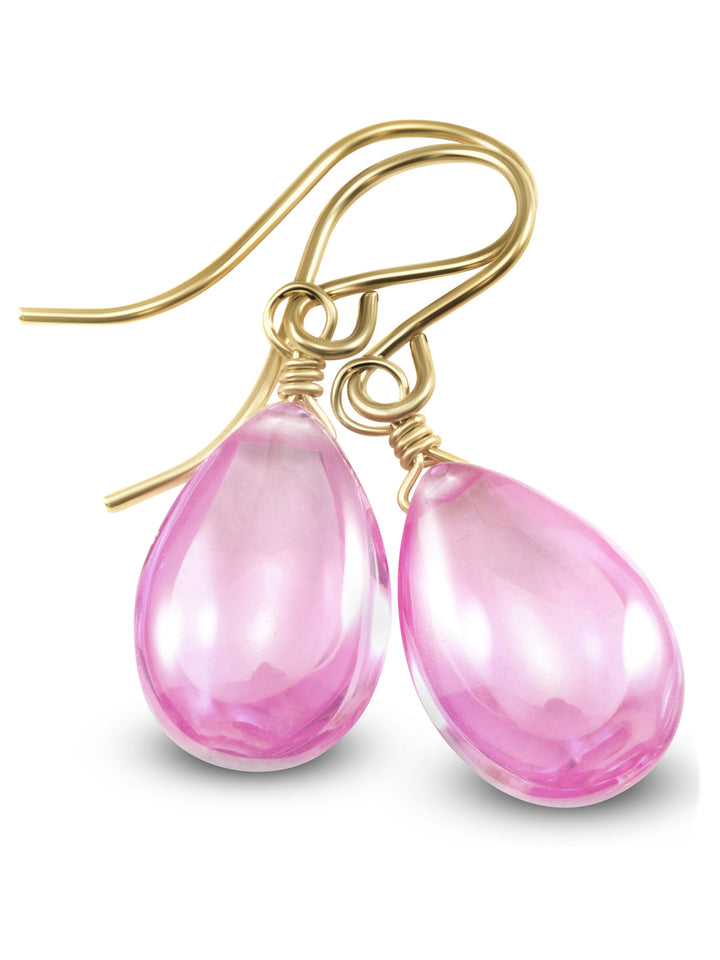 Cubic Zirconia Earrings Sterling Silver or 14k Gold Pink Dangle 1.1 Inches