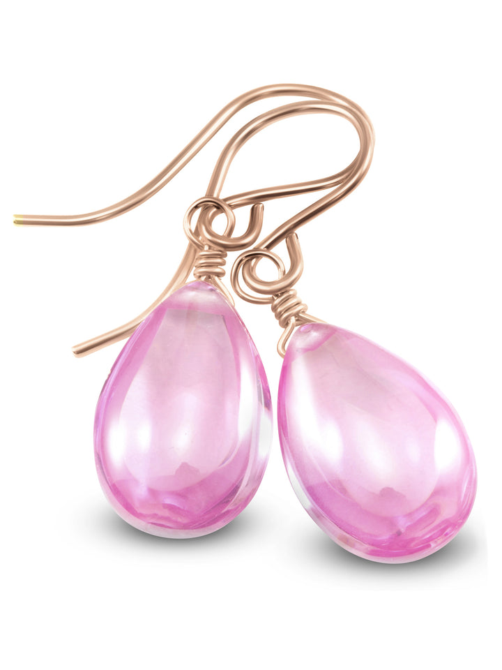 Cubic Zirconia Earrings Sterling Silver or 14k Gold Pink Dangle 1.1 Inches