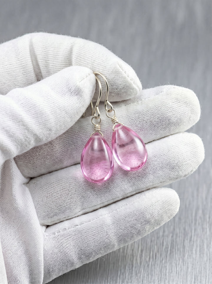 Cubic Zirconia Earrings Sterling Silver or 14k Gold Pink Dangle 1.1 Inches