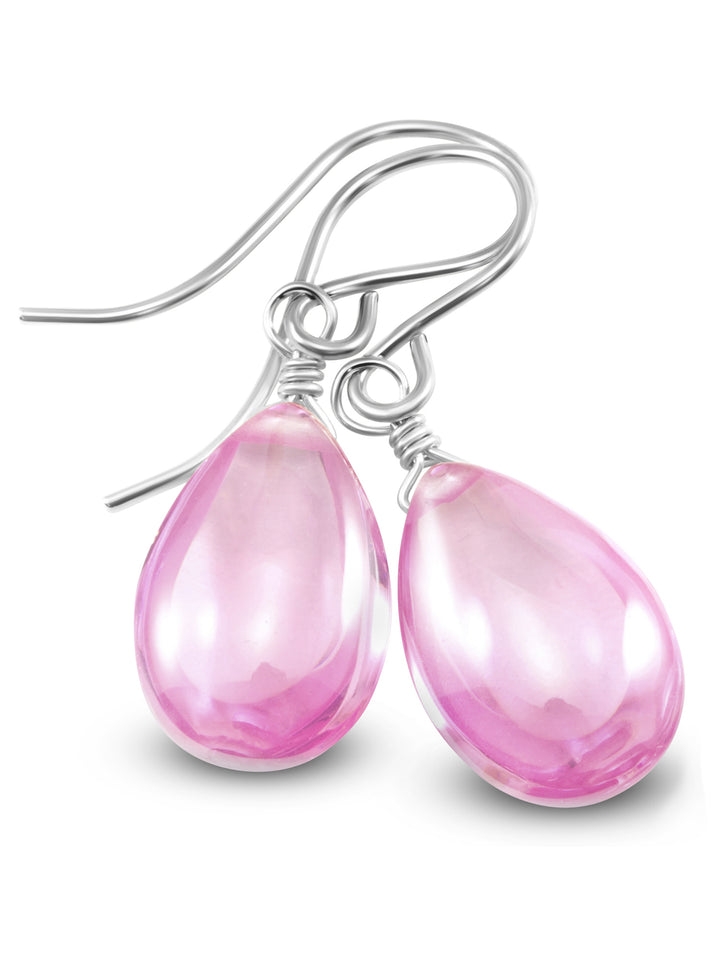 Cubic Zirconia Earrings Sterling Silver or 14k Gold Pink Dangle 1.1 Inches