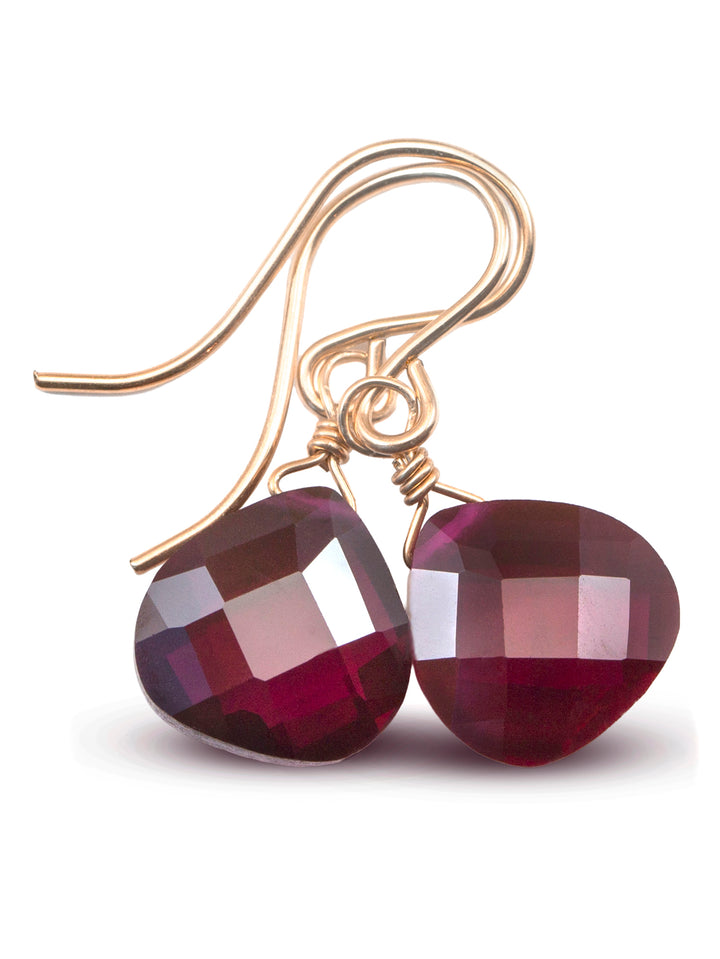Cubic Zirconia Earrings Sterling Silver or 14k Gold Red Faceted 1 Inches
