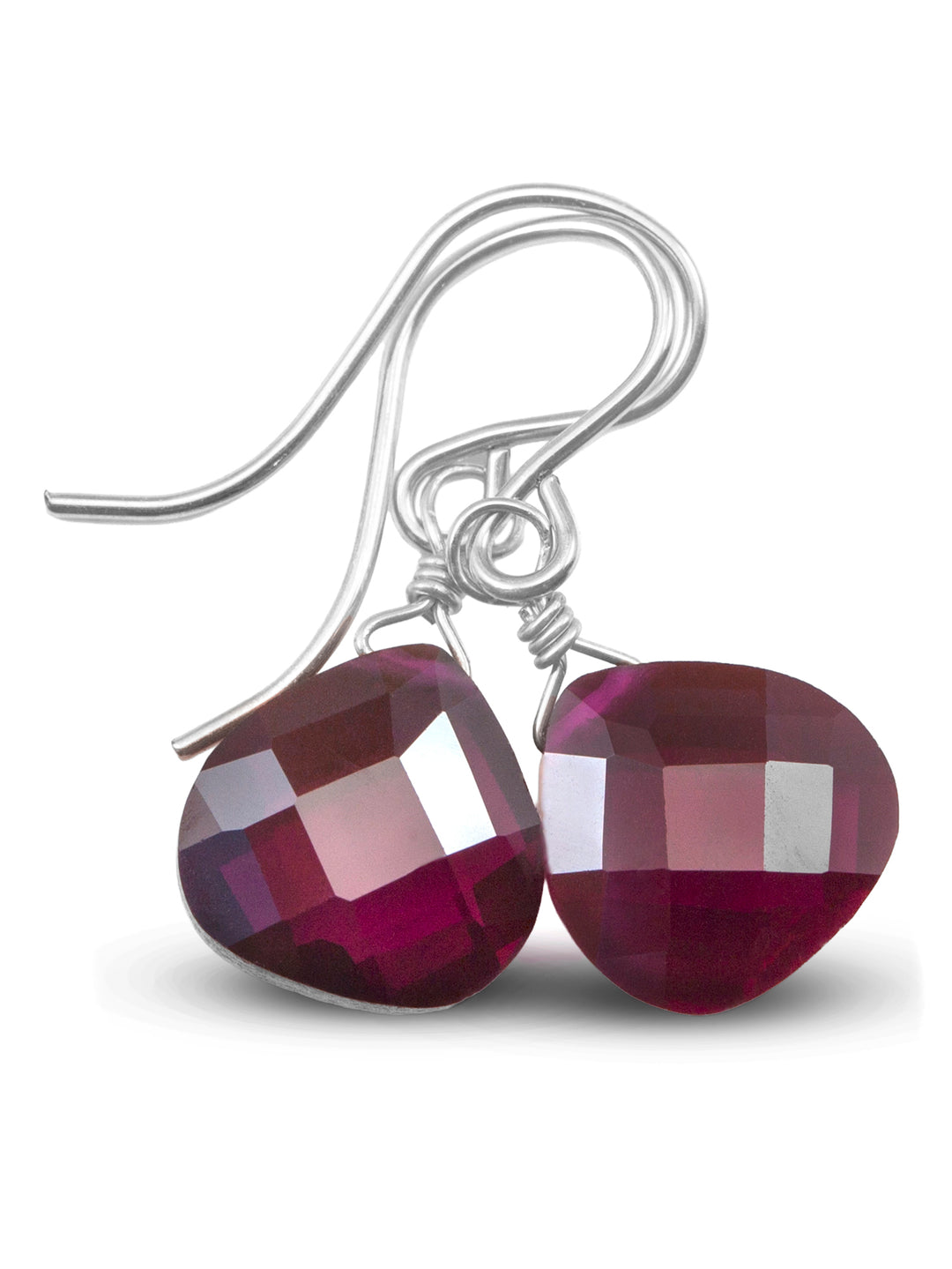 Cubic Zirconia Earrings Sterling Silver or 14k Gold Red Faceted 1 Inches