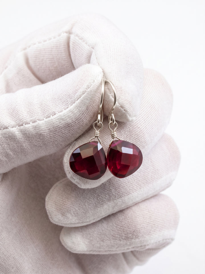 Cubic Zirconia Earrings Sterling Silver or 14k Gold Red Faceted 1 Inches