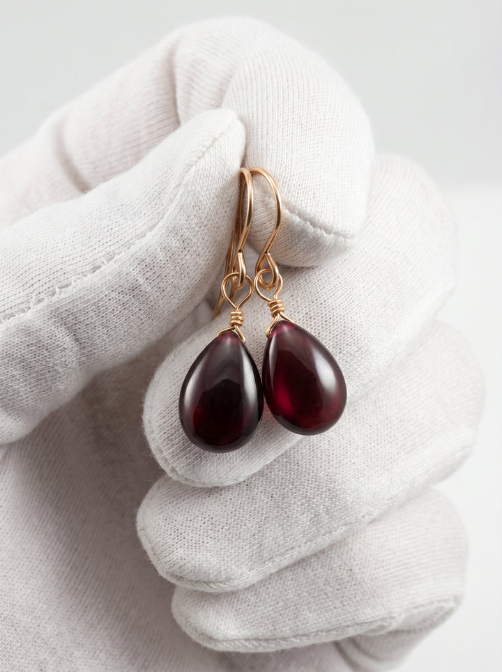 Red Ruby Cubic Zirconia Earrings Smooth Teardrop AAA CZ  Sterling Silver or 14k Solid Gold or Filled Deep Red Basic Simple Pear Dainty Drops