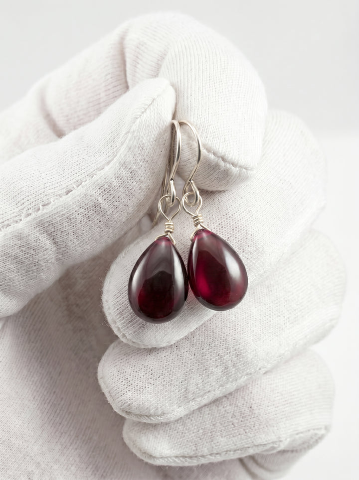 Red Ruby Cubic Zirconia Earrings Smooth Teardrop AAA CZ  Sterling Silver or 14k Solid Gold or Filled Deep Red Basic Simple Pear Dainty Drops