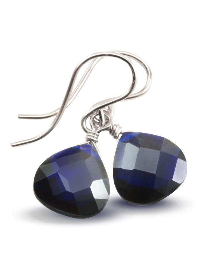 Dark Sapphire Blue Cubic Zirconia Earrings Heart Briolettes AAA CZ  14k Solid Gold or Filled or Sterling Silver Faceted Dainty Simple Dangle