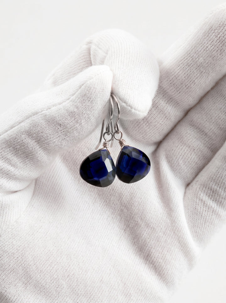 Dark Sapphire Blue Cubic Zirconia Earrings Heart Briolettes AAA CZ  14k Solid Gold or Filled or Sterling Silver Faceted Dainty Simple Dangle