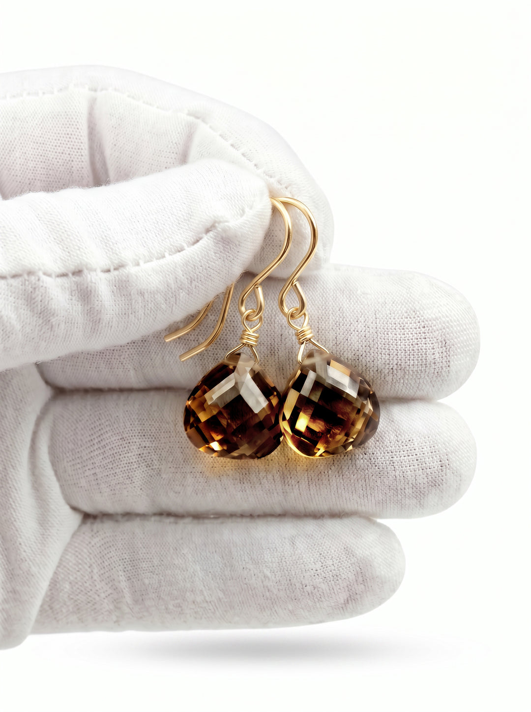 Dark Chocolate Cubic Zirconia Earrings Heart Briolettes AAA CZ  14k Solid Yellow Gold or Filled or Sterling Silver Simulated Diamond Simple