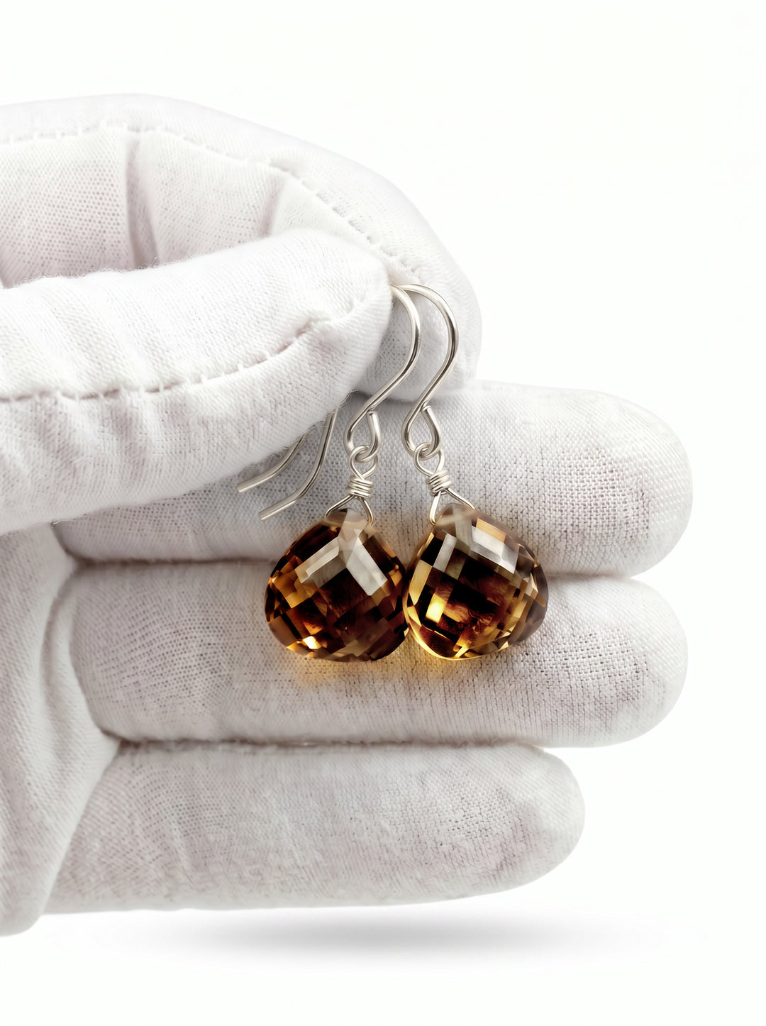 Dark Chocolate Cubic Zirconia Earrings Heart Briolettes AAA CZ  14k Solid Yellow Gold or Filled or Sterling Silver Simulated Diamond Simple