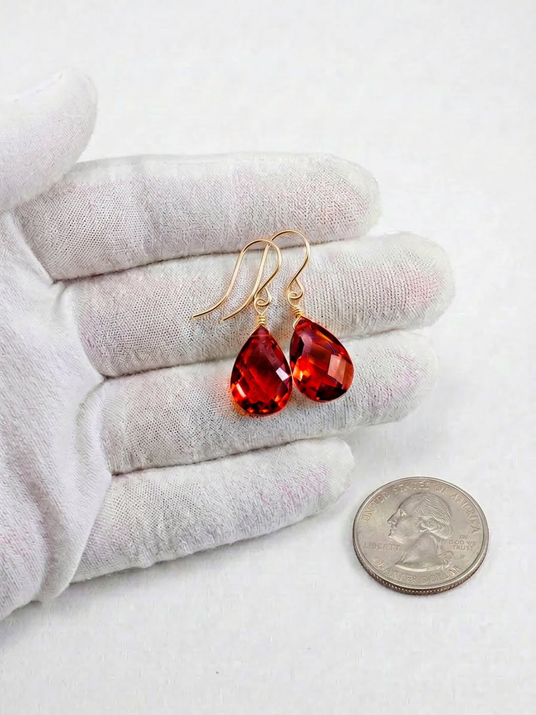 Garnet Red Cubic Zirconia Earrings Teardrop AAA CZ Briolette Sterling Silver or 14k Solid Gold or Filled Pear Faceted Simple Dainty Drops