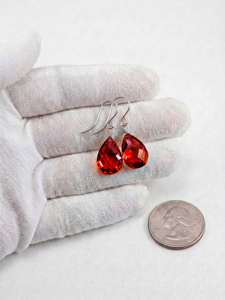 Garnet Red Cubic Zirconia Earrings Teardrop AAA CZ Briolette Sterling Silver or 14k Solid Gold or Filled Pear Faceted Simple Dainty Drops