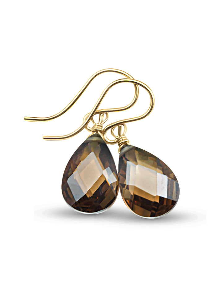 Dark Brown Cubic Zirconia Earrings  Simulated Diamond Teardrop CZ 14k Solid Gold or Filled or Sterling Silver Faceted Dainty Drops