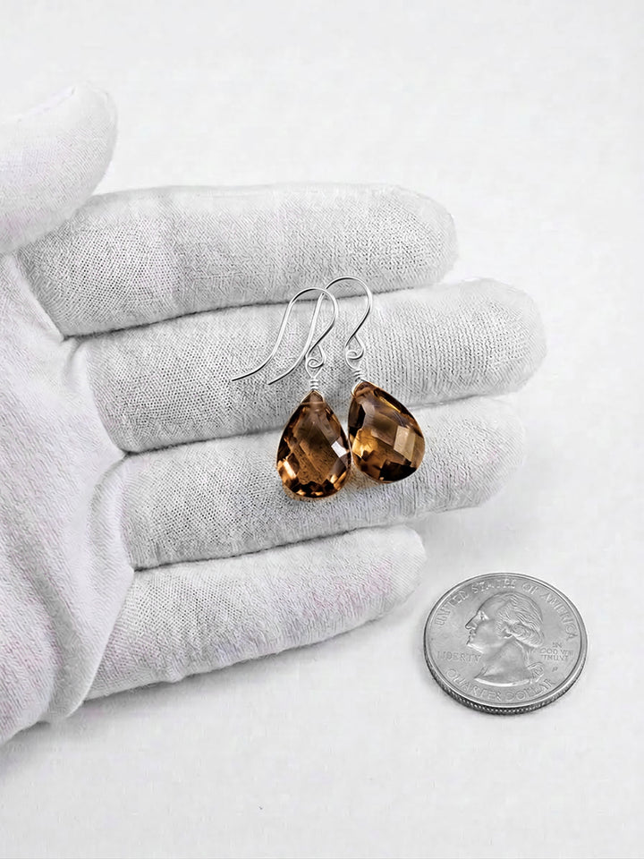 Dark Brown Cubic Zirconia Earrings  Simulated Diamond Teardrop CZ 14k Solid Gold or Filled or Sterling Silver Faceted Dainty Drops