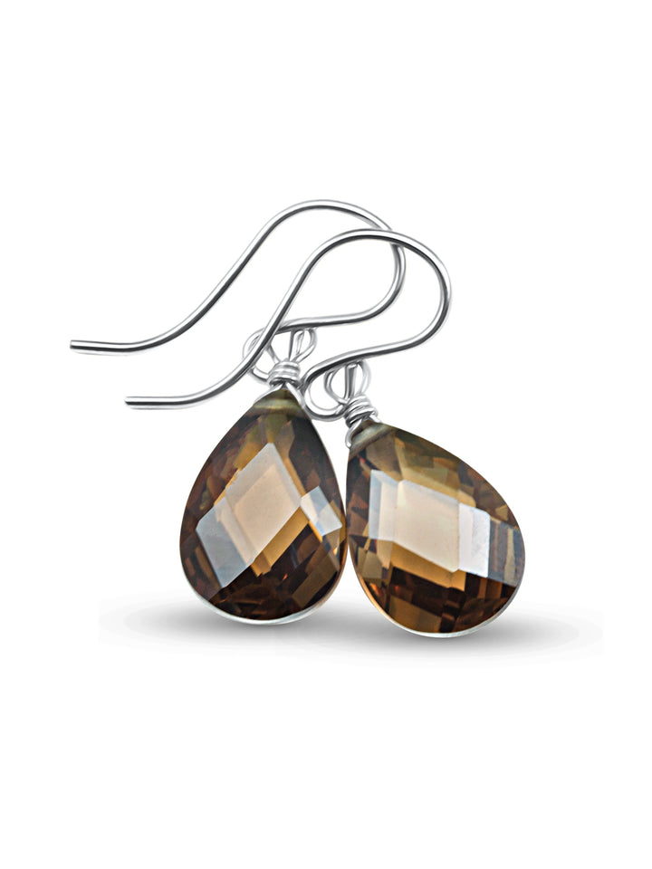 Dark Brown Cubic Zirconia Earrings  Simulated Diamond Teardrop CZ 14k Solid Gold or Filled or Sterling Silver Faceted Dainty Drops