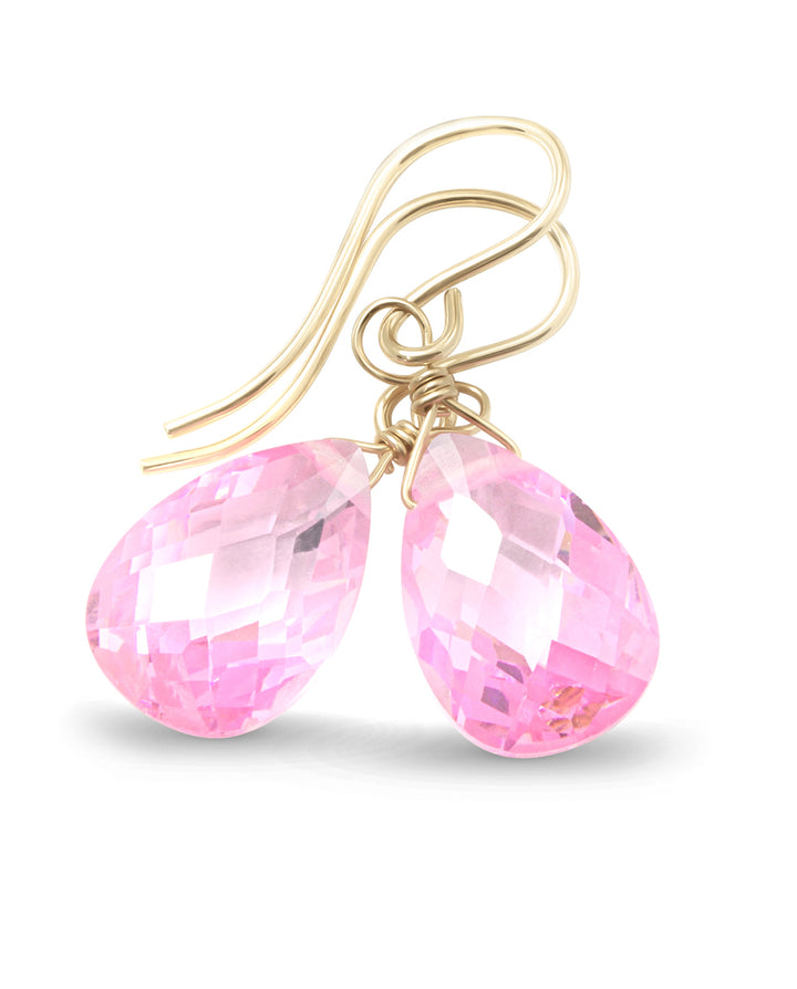 Cubic Zirconia Earrings Sterling Silver or 14k Gold Pink Faceted