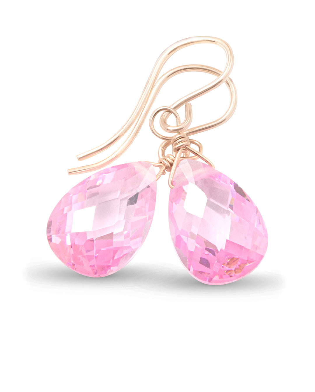 Cubic Zirconia Earrings Sterling Silver or 14k Gold Pink Faceted
