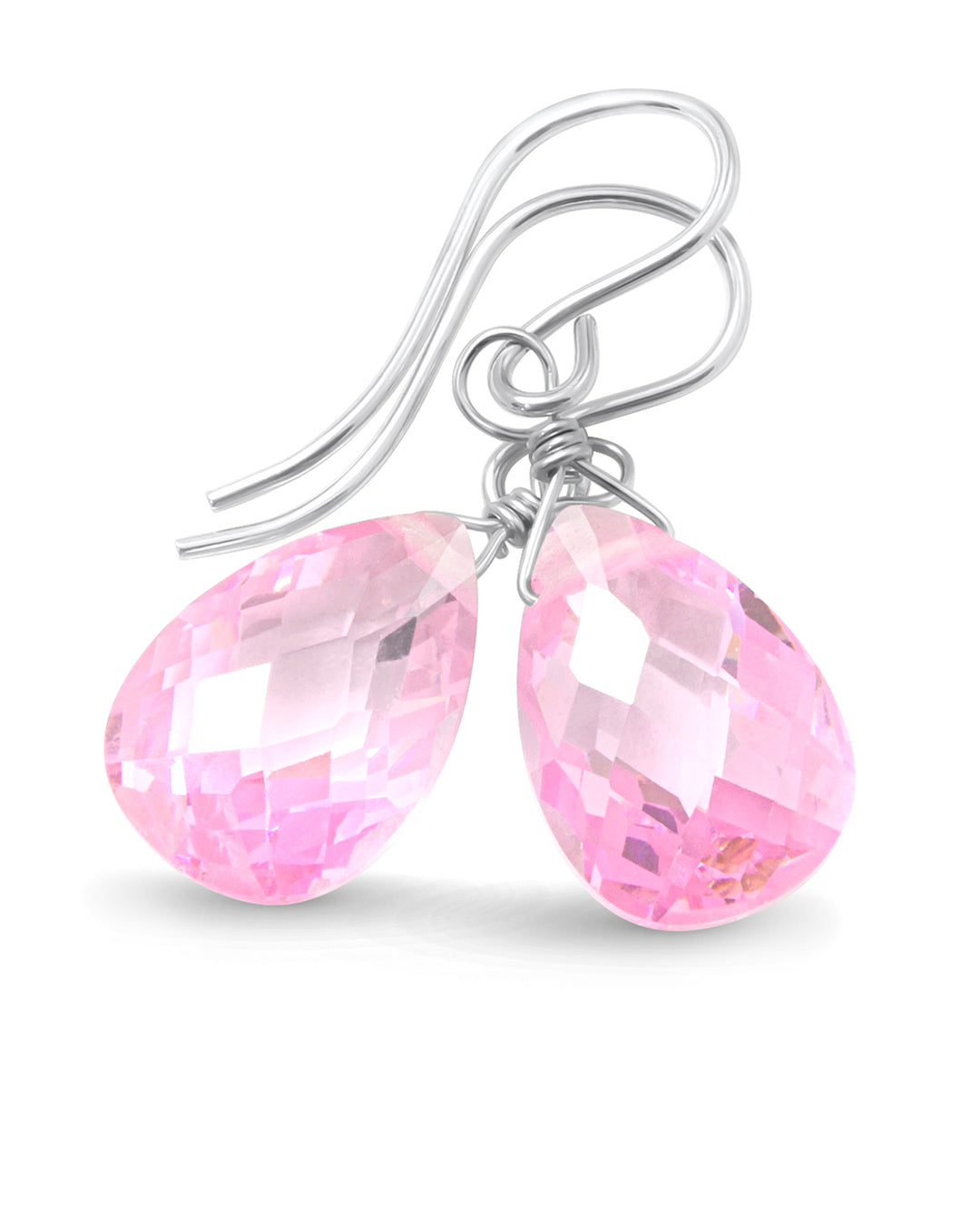 Cubic Zirconia Earrings Sterling Silver or 14k Gold Pink Faceted
