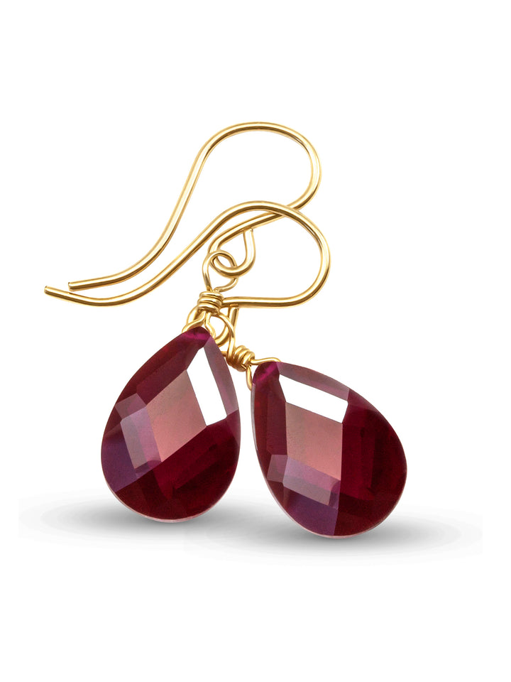 Red Ruby Cubic Zirconia Earrings Faceted Teardrop AAA CZ  Sterling Silver or 14k Solid Gold or Filled Deep Crimson Pear Simple Dainty Drop